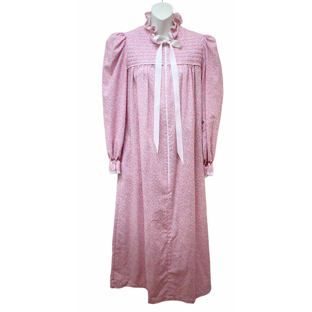 Vtg Patio House Dress Nightgown Robe Lightweight Lounge Floral Lace Zip Front